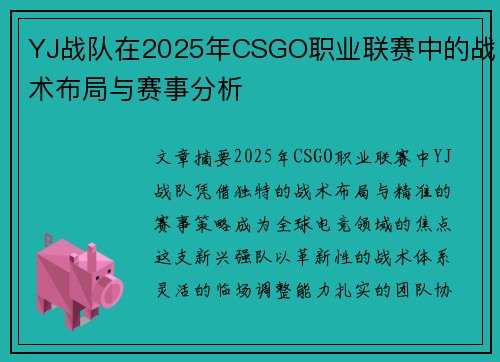 YJ战队在2025年CSGO职业联赛中的战术布局与赛事分析